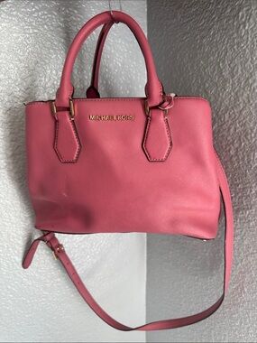 Michael Kors Coral Pink Saffiano Satchel with Crossbody Strap